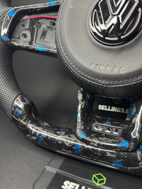 Volant sport VW Golf 7/7.5 Carbone Forgé Éclats de Couleur (LED)
