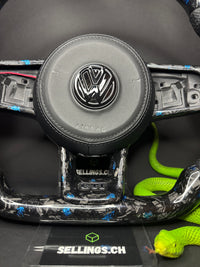Volant sport VW Golf 7/7.5 Carbone Forgé Éclats de Couleur (LED)